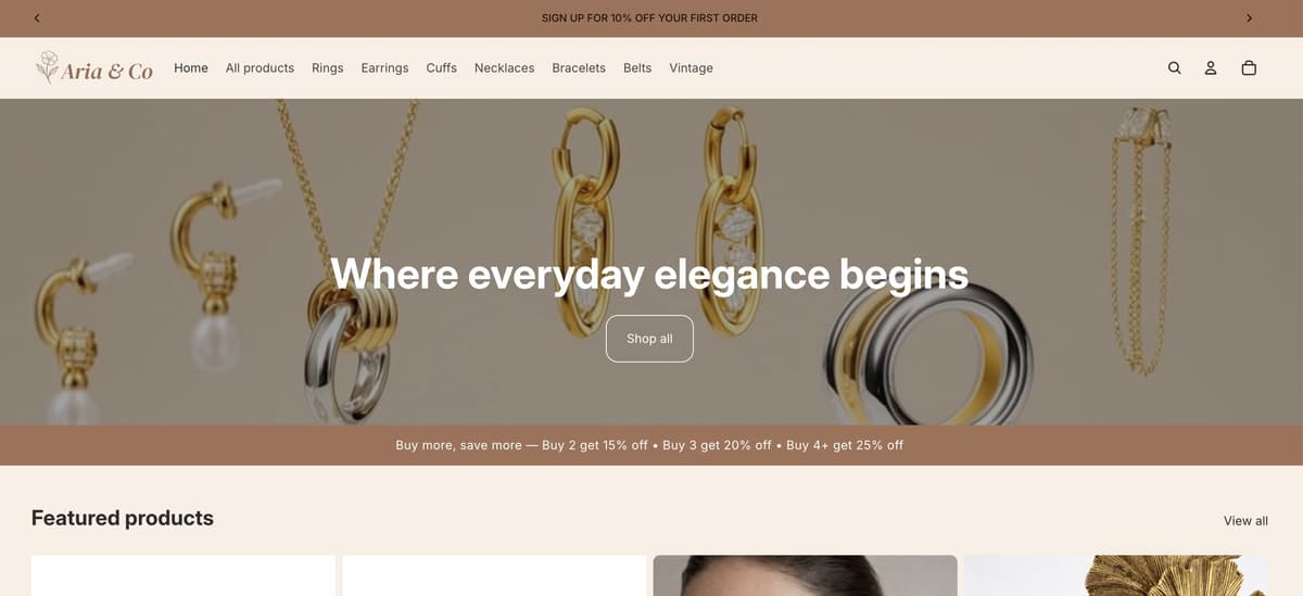 Aria & Co fashion store screenshot