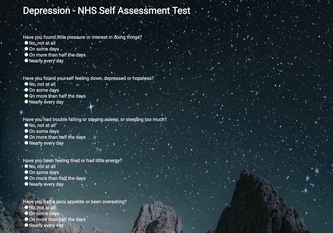 Depression self-assessment app screenshot